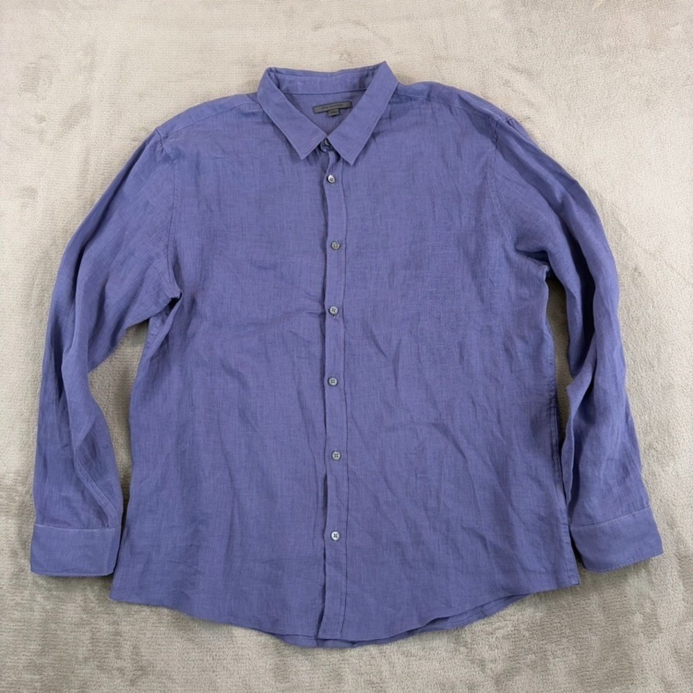 John Varvatos Collection 100% Linen Shirt‎ in Purple Men 2XL Designer NWOT $268
